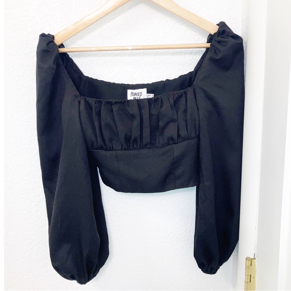 PRINCESS POLLY Ariah Balloon Sleeve Crop Top Black SZ: 0 (X-Small)